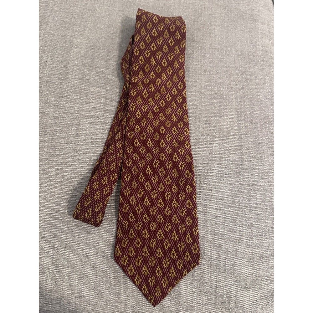 Christian Dior Necktie‎ Burgundy Gold Patterned Silk Tie Business Formal